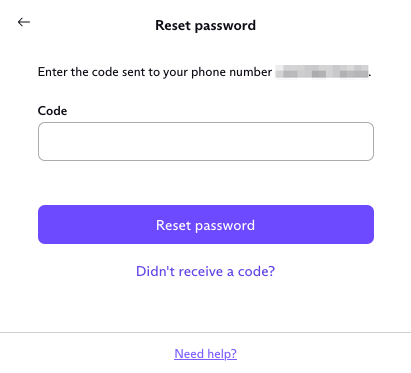 Enter code and reset password