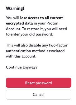 Reseet password warning