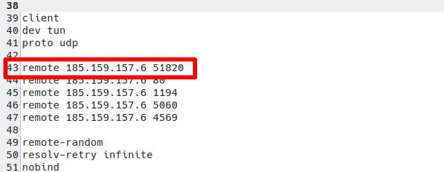 The IP address and port number of the VPN server