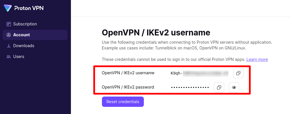 Your OpenVPN login details