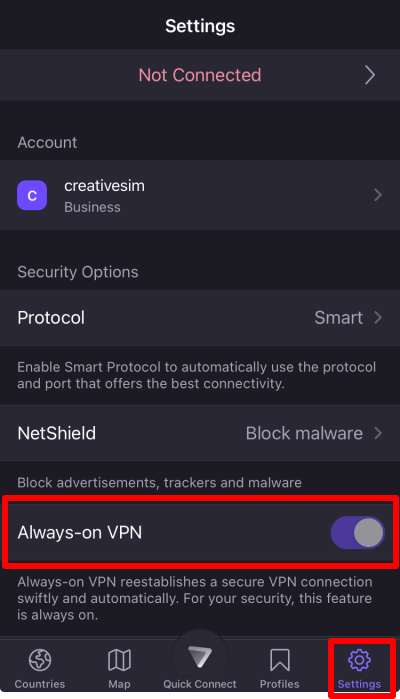 Always-on VPN is permanently activated on iOS and iPadOS