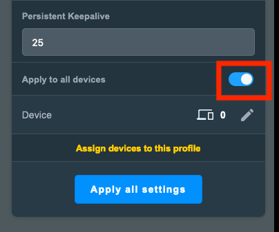 Toggle the Apply to all settings switch on