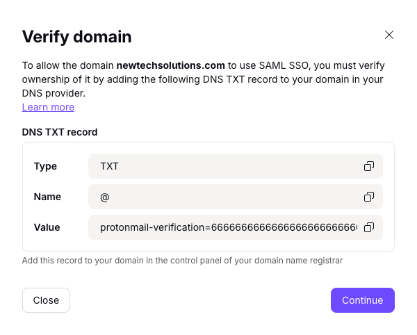 Verify domain