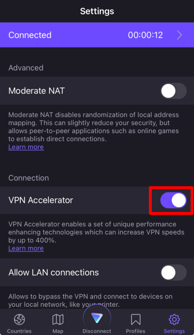 How to enable or disable VPN Accelerator on iOS or iPadOS