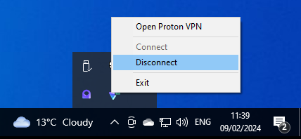 Connect to Proton VPN using the Windows System tray