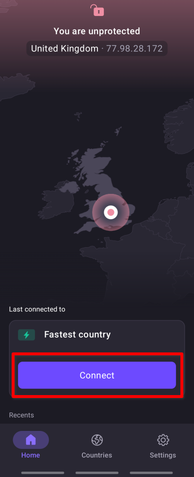 Connect to the fastest available country for your location