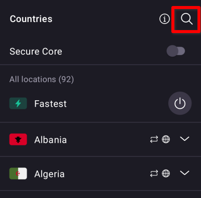 Search for a country, city, or server