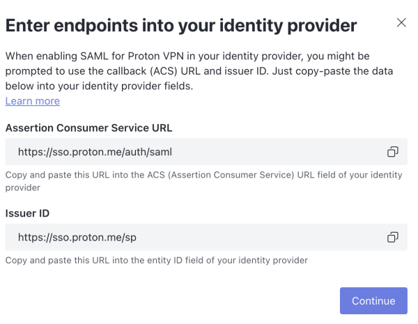 Enter IdP endpoints