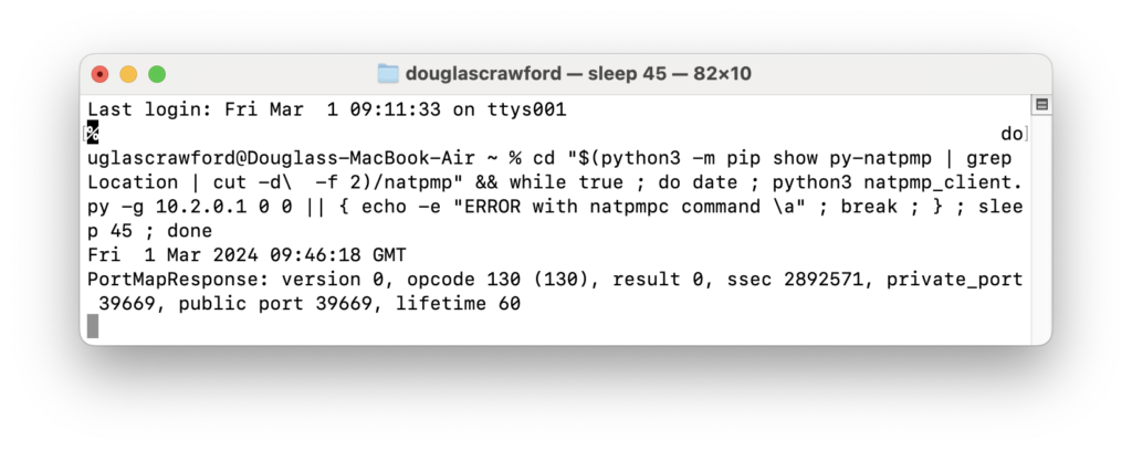Run natpmpc and loop it so that it doesn’t expire
