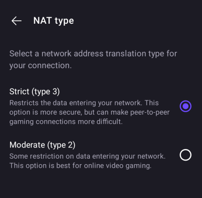 Select Strict or Moderate NAT