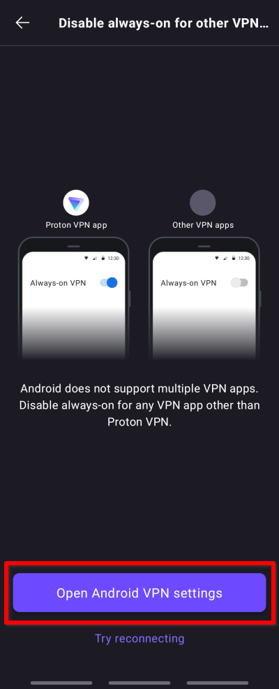 Tap Disable always-on for other VPN apps.