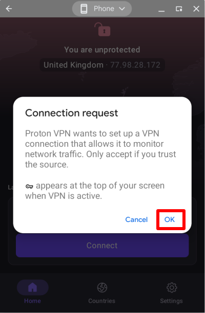 Accept the connection request