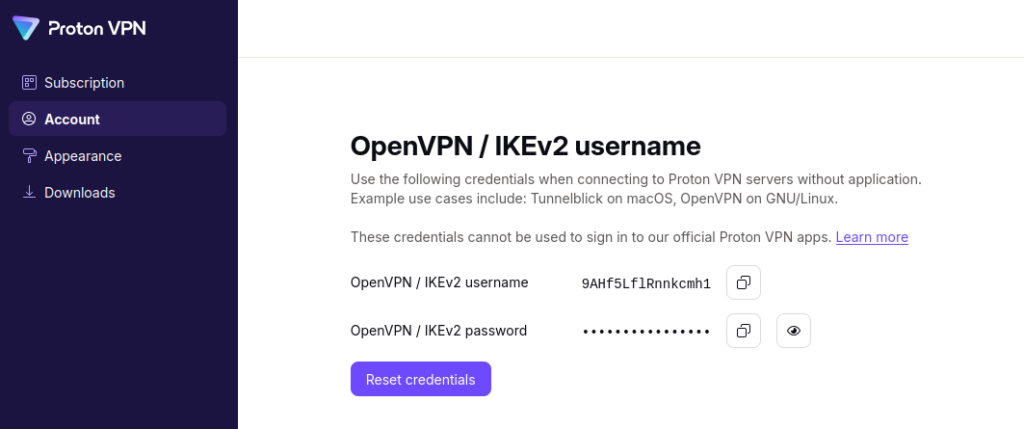 Your OpenVPN username and password are diffent to your Poton Account details